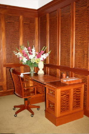 Pommele Makore and Mahogany Game Room Cabinets and Wall Panels